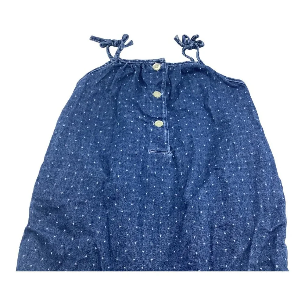 Baby Gap Denim Jumpsuit Romper Baby Girl 6-12 Months‎ Blue Polka Dot Tie Straps